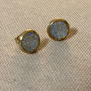 Gold stainless steel and Iridescent Stud Earrings